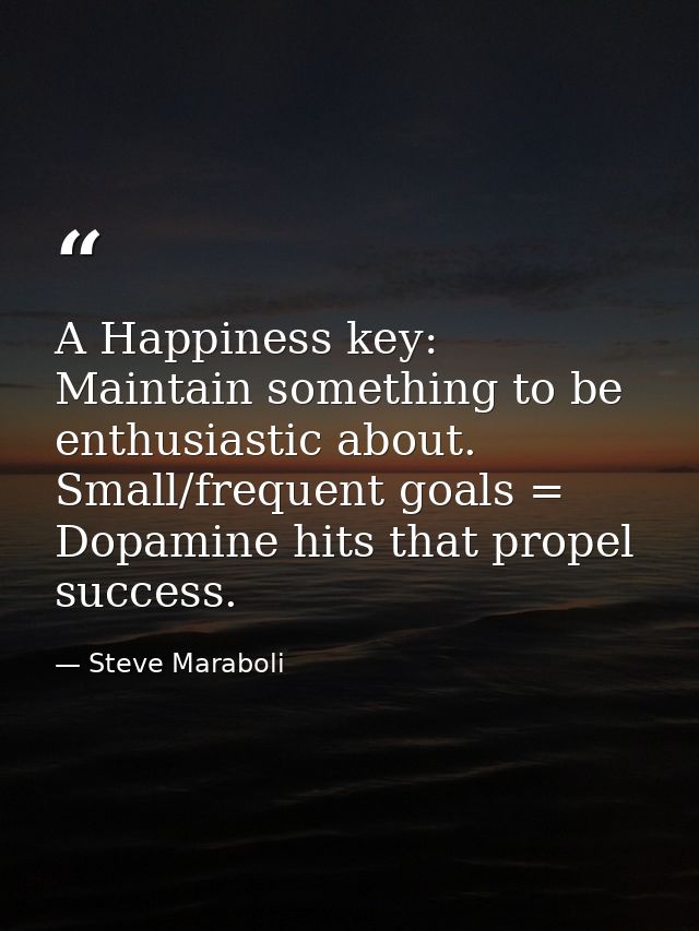 A Happiness key: Maintain something to be enthusiastic about. Small/frequent goals = Dopamine hits that propel success. — Steve Maraboli