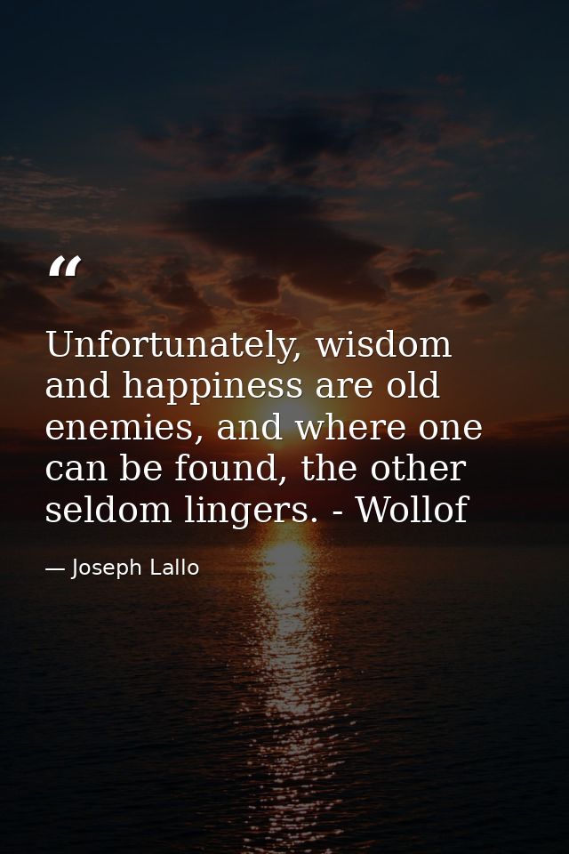 Unfortunately, wisdom and happiness are old enemies, and where one can be found, the other seldom lingers. - Wollof — Joseph Lallo
