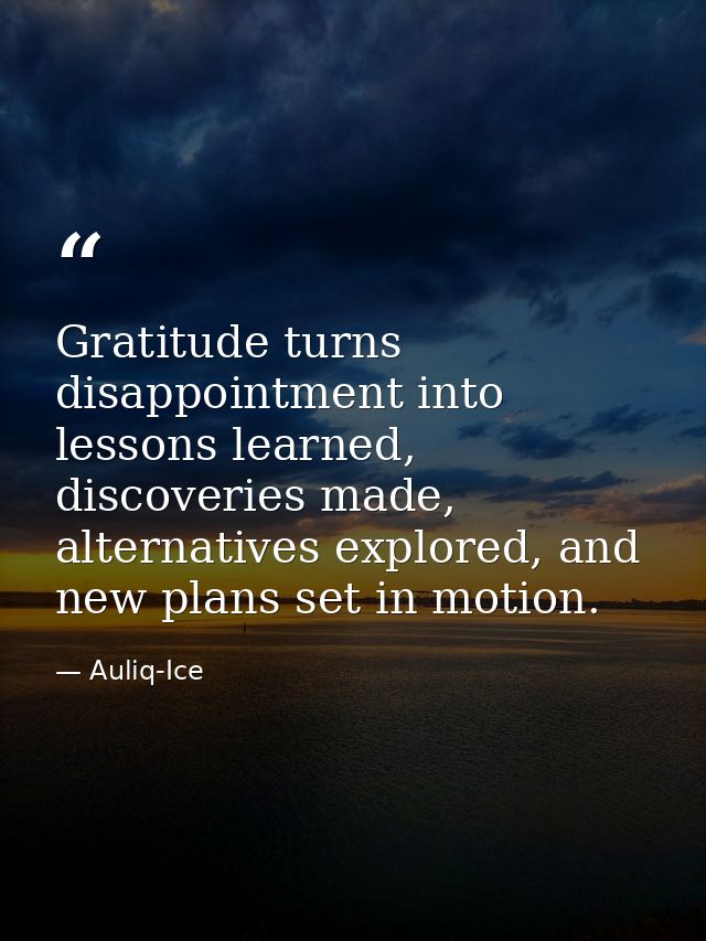 Gratitude turns disappointment into lessons learned, discoveries made, alternatives explored, and new plans set in motio — Auliq-Ice