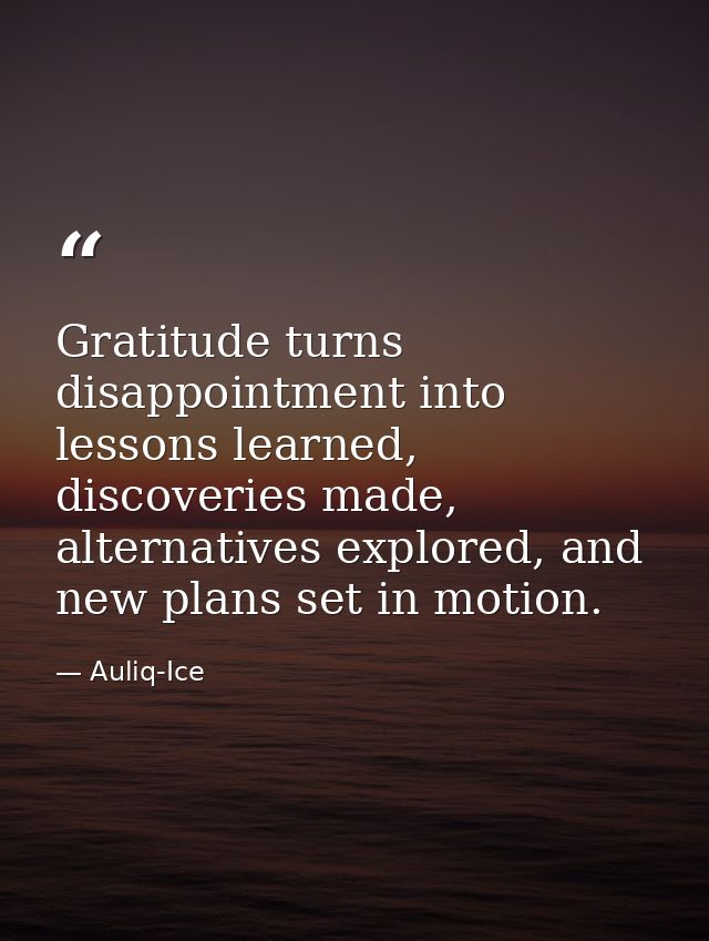 Gratitude turns disappointment into lessons learned, discoveries made, alternatives explored, and new plans set in motio — Auliq-Ice