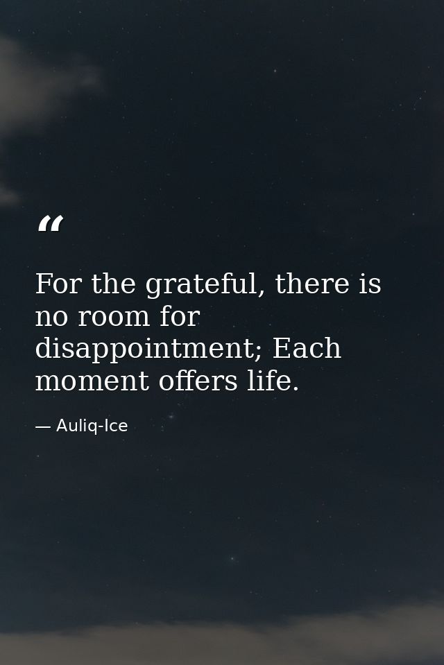 For the grateful, there is no room for disappointment; Each moment offers life. — Auliq-Ice