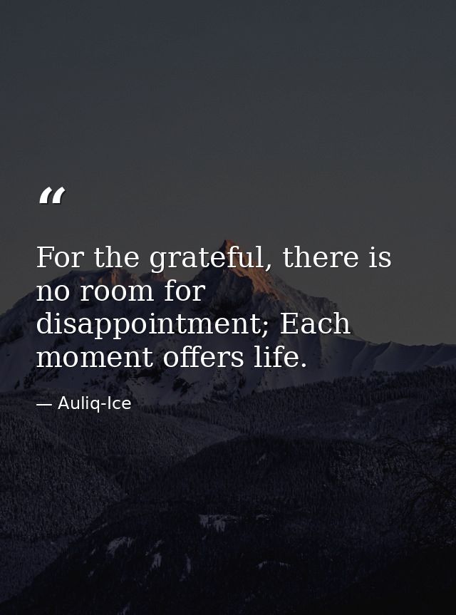 For the grateful, there is no room for disappointment; Each moment offers life. — Auliq-Ice