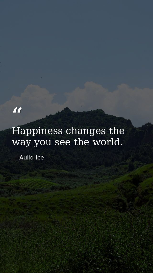 Happiness changes the way you see the world. — Auliq Ice