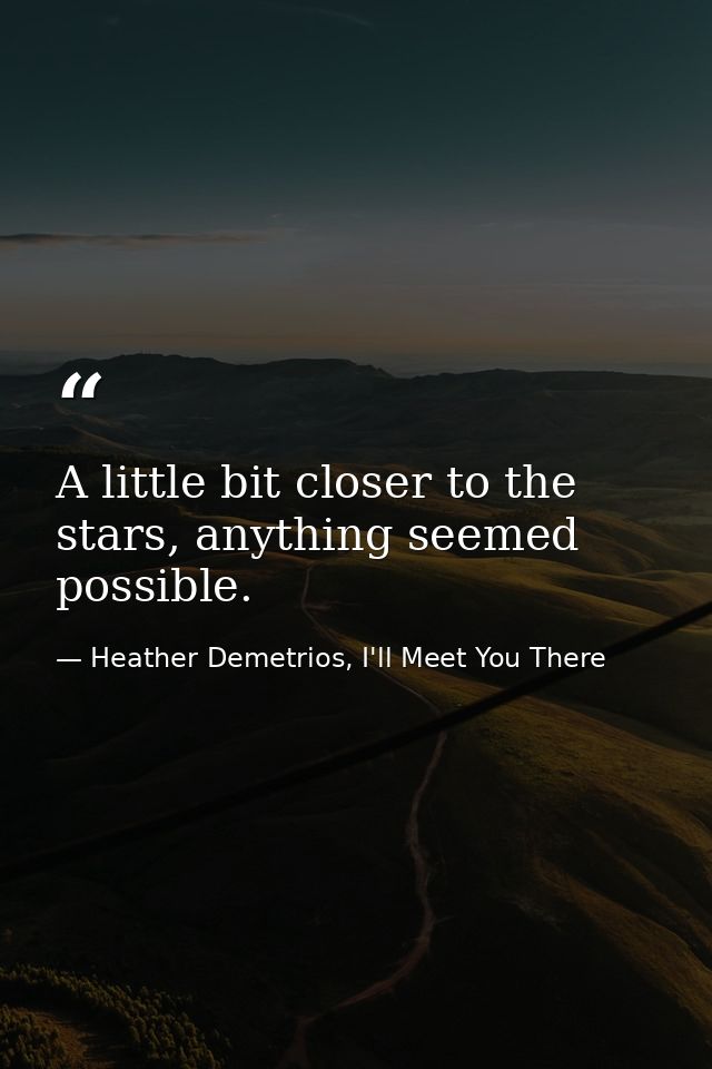 A little bit closer to the stars, anything seemed possible. — Heather Demetrios, I'll Meet You There