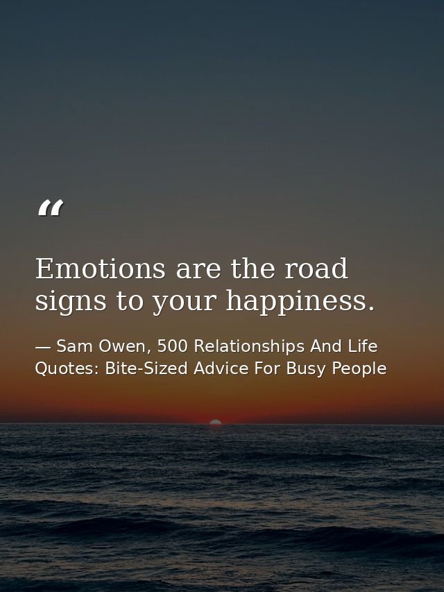 Emotions are the road signs to your happiness. — Sam Owen, 500 Relationships And Life Quotes: Bite-Sized Advice For Busy People
