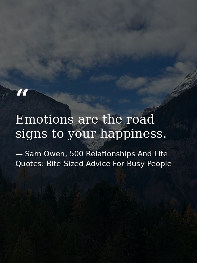 Emotions are the road signs to your happiness. — Sam Owen, 500 Relationships And Life Quotes: Bite-Sized Advice For Busy People