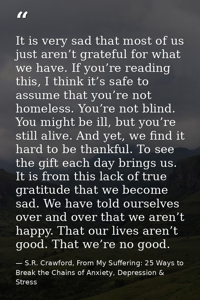 It is very sad that most of us just aren’t grateful for what we have. If you’re reading this, I think it’s safe to assum — S.R. Crawford, From My Suffering: 25 Ways to Break the Chains of Anxiety, Depression & Stress