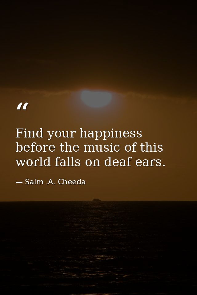 Find your happiness before the music of this world falls on deaf ears. — Saim .A. Cheeda