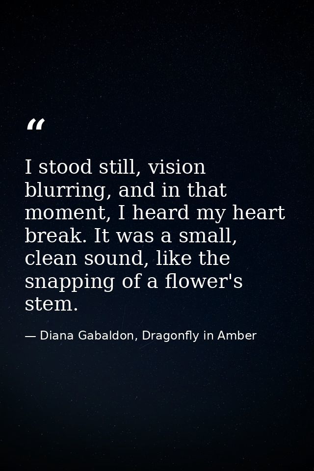 I stood still, vision blurring, and in that moment, I heard my heart break. It was a small, clean sound, like the snappi — Diana Gabaldon, Dragonfly in Amber