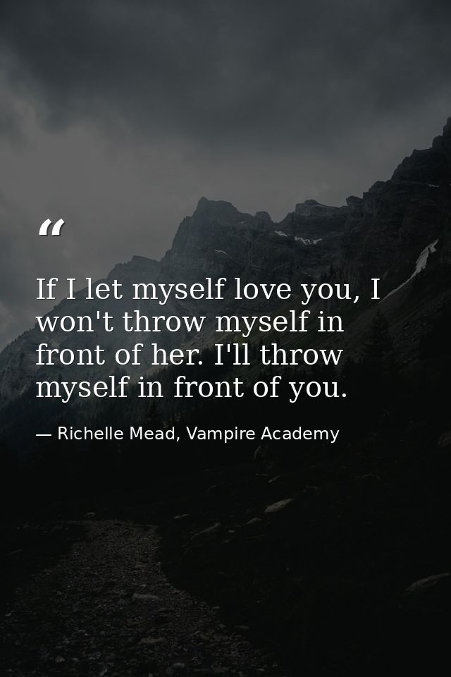 If I let myself love you, I won't throw myself in front of her. I'll throw myself in front of you. — Richelle Mead, Vampire Academy