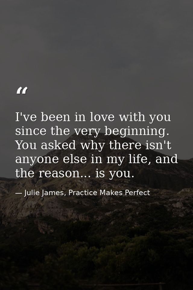 I've been in love with you since the very beginning. You asked why there isn't anyone else in my life, and the reason... — Julie James, Practice Makes Perfect