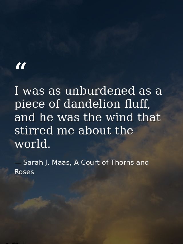 I was as unburdened as a piece of dandelion fluff, and he was the wind that stirred me about the world. — Sarah J. Maas, A Court of Thorns and Roses