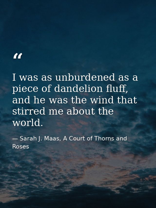 I was as unburdened as a piece of dandelion fluff, and he was the wind that stirred me about the world. — Sarah J. Maas, A Court of Thorns and Roses