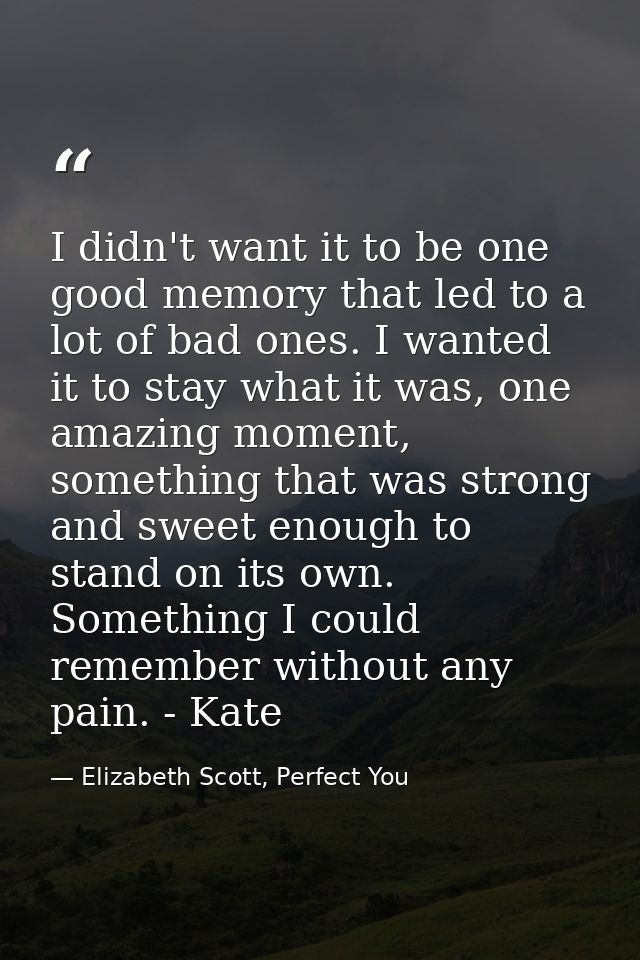 I didn't want it to be one good memory that led to a lot of bad ones. I wanted it to stay what it was, one amazing momen — Elizabeth Scott, Perfect You