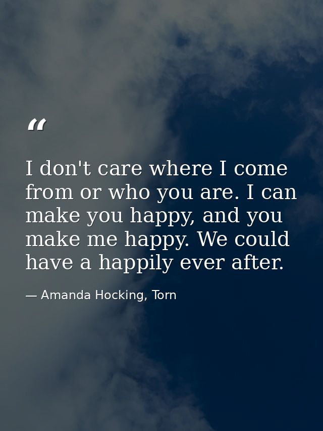 I don't care where I come from or who you are. I can make you happy, and you make me happy. We could have a happily ever — Amanda Hocking, Torn