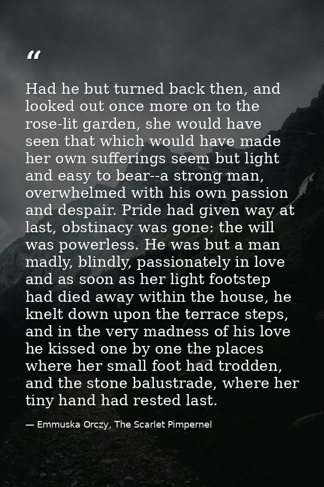 Had he but turned back then, and looked out once more on to the rose-lit garden, she would have seen that which would ha — Emmuska Orczy, The Scarlet Pimpernel