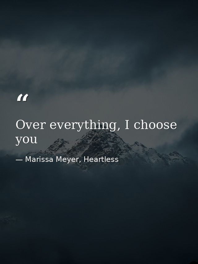Over everything, I choose you — Marissa Meyer, Heartless