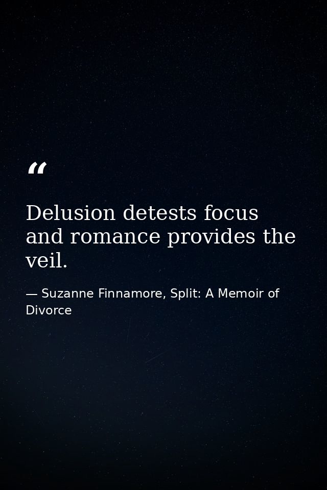 Delusion detests focus and romance provides the veil. — Suzanne Finnamore, Split: A Memoir of Divorce