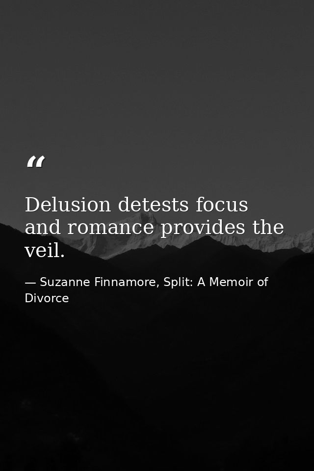 Delusion detests focus and romance provides the veil. — Suzanne Finnamore, Split: A Memoir of Divorce