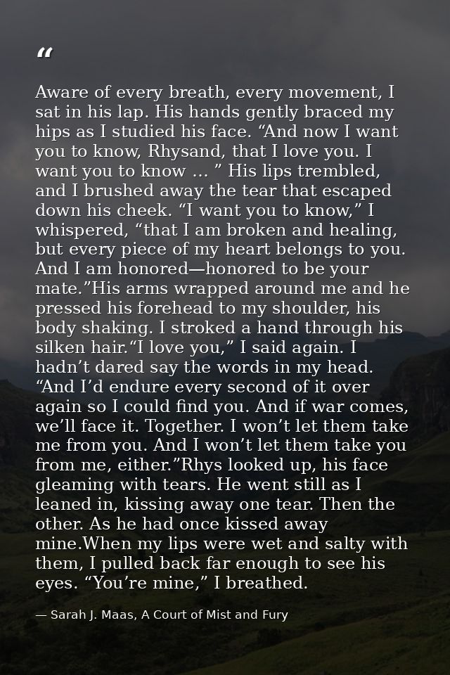 Aware of every breath, every movement, I sat in his lap. His hands gently braced my hips as I studied his face. “And now — Sarah J. Maas, A Court of Mist and Fury