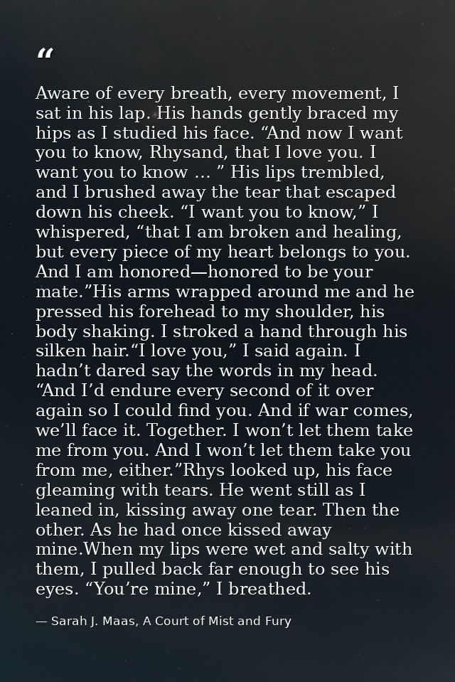 Aware of every breath, every movement, I sat in his lap. His hands gently braced my hips as I studied his face. “And now — Sarah J. Maas, A Court of Mist and Fury