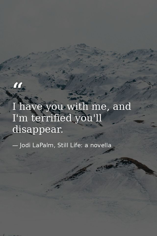 I have you with me, and I'm terrified you'll disappear. — Jodi LaPalm, Still Life: a novella