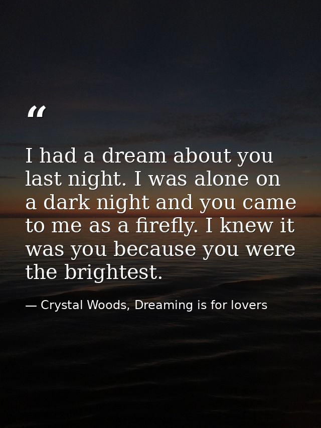 I had a dream about you last night. I was alone on a dark night and you came to me as a firefly. I knew it was you becau — Crystal Woods, Dreaming is for lovers