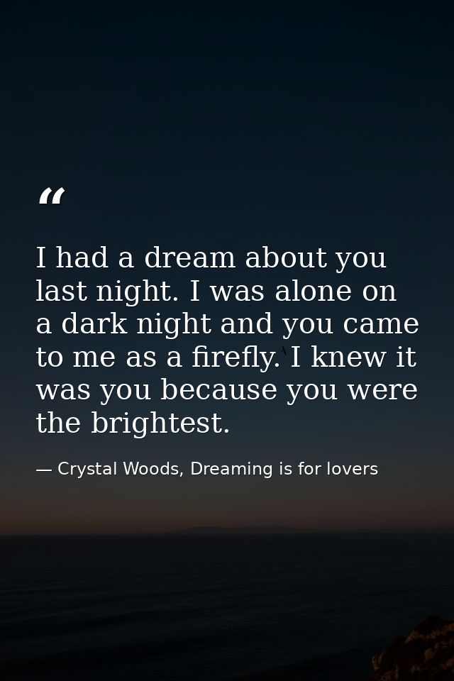 I had a dream about you last night. I was alone on a dark night and you came to me as a firefly. I knew it was you becau — Crystal Woods, Dreaming is for lovers