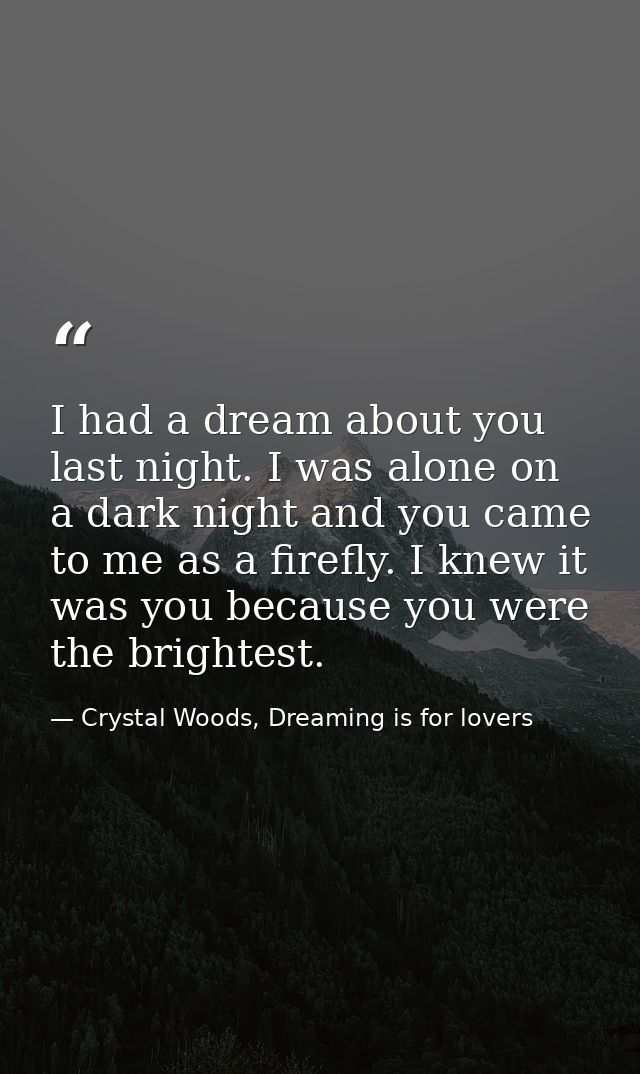 I had a dream about you last night. I was alone on a dark night and you came to me as a firefly. I knew it was you becau — Crystal Woods, Dreaming is for lovers