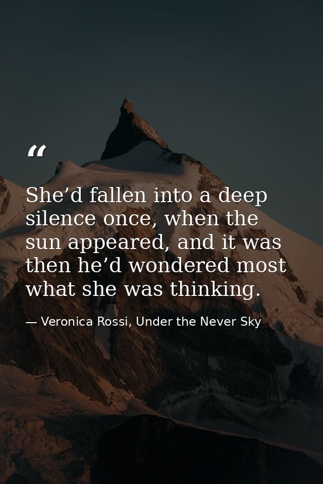 She’d fallen into a deep silence once, when the sun appeared, and it was then he’d wondered most what she was thinking. — Veronica Rossi, Under the Never Sky