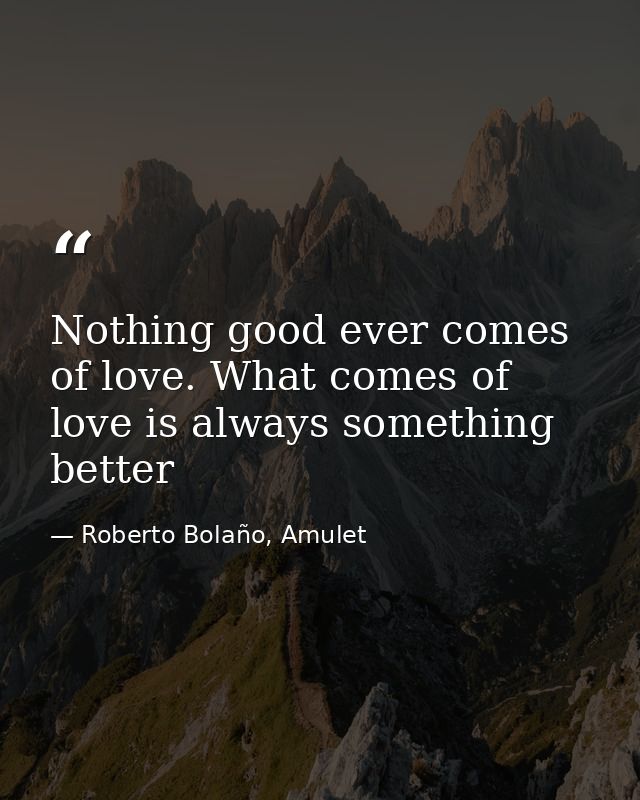 Nothing good ever comes of love. What comes of love is always something better — Roberto Bolaño, Amulet