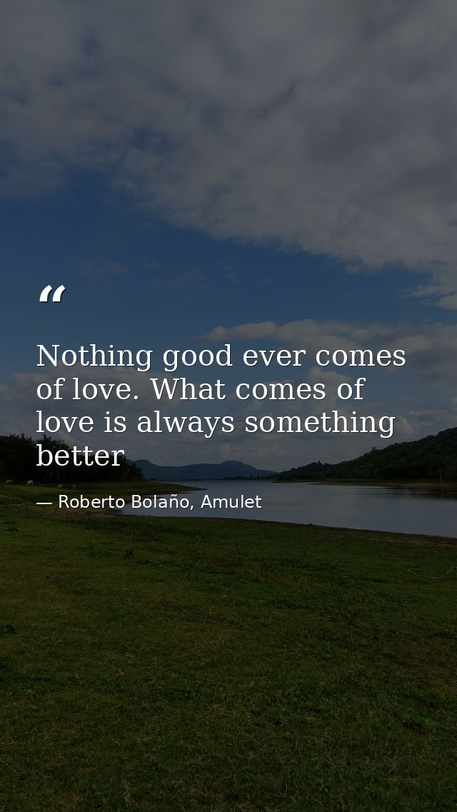 Nothing good ever comes of love. What comes of love is always something better — Roberto Bolaño, Amulet