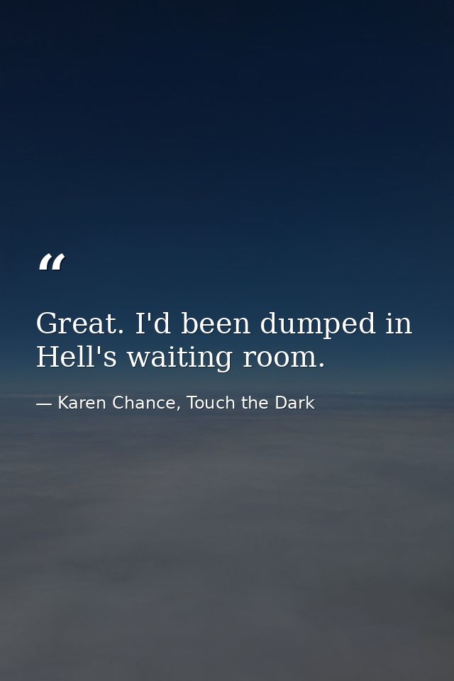 Great. I'd been dumped in Hell's waiting room. — Karen Chance, Touch the Dark
