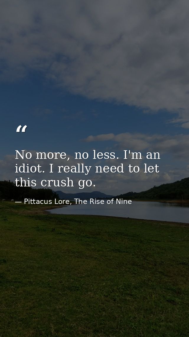 No more, no less. I'm an idiot. I really need to let this crush go. — Pittacus Lore, The Rise of Nine