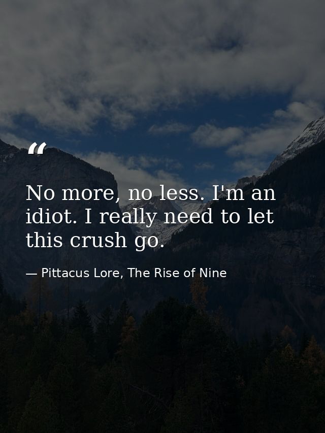 No more, no less. I'm an idiot. I really need to let this crush go. — Pittacus Lore, The Rise of Nine
