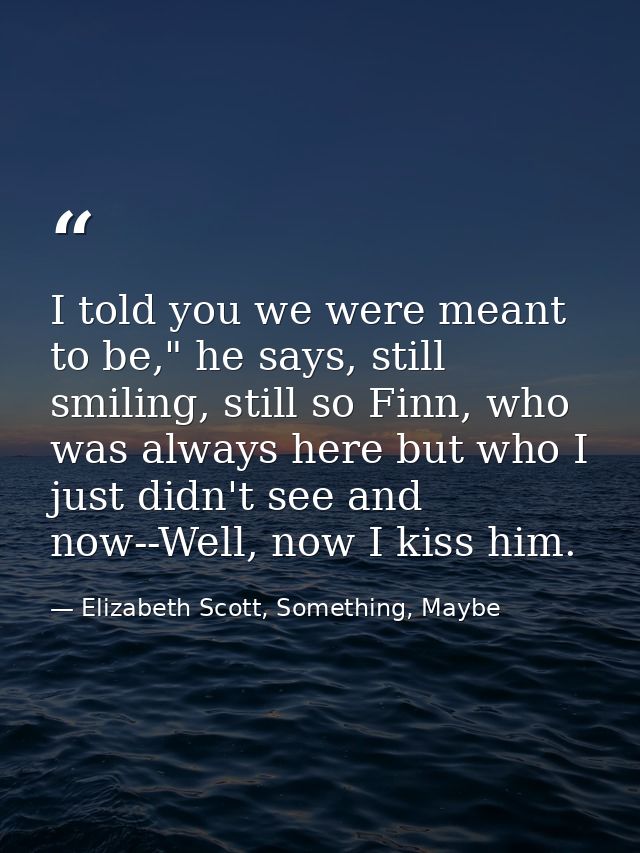 I told you we were meant to be," he says, still smiling, still so Finn, who was always here but who I just didn't see an — Elizabeth Scott, Something, Maybe