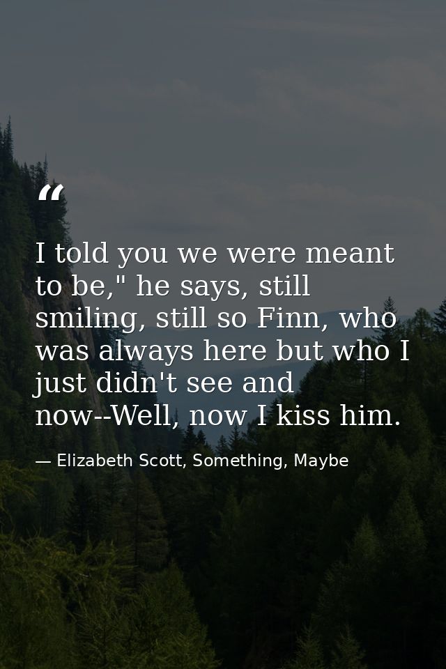 I told you we were meant to be," he says, still smiling, still so Finn, who was always here but who I just didn't see an — Elizabeth Scott, Something, Maybe