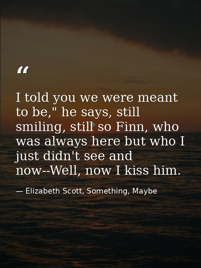 I told you we were meant to be," he says, still smiling, still so Finn, who was always here but who I just didn't see an — Elizabeth Scott, Something, Maybe