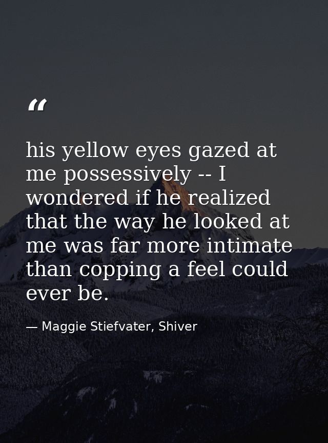 his yellow eyes gazed at me possessively -- I wondered if he realized that the way he looked at me was far more intimate — Maggie Stiefvater, Shiver
