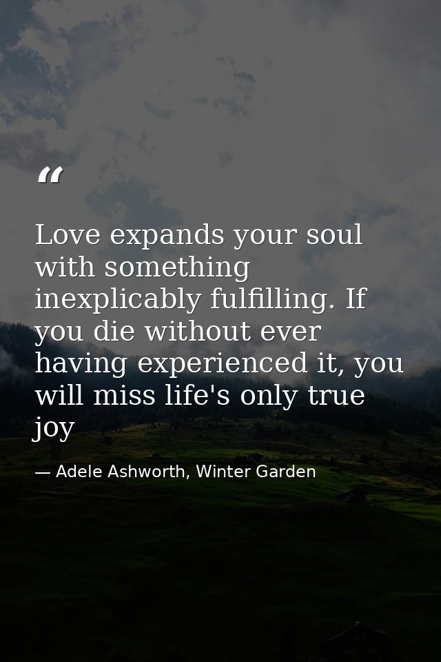 Love expands your soul with something inexplicably fulfilling. If you die without ever having experienced it, you will m — Adele Ashworth, Winter Garden