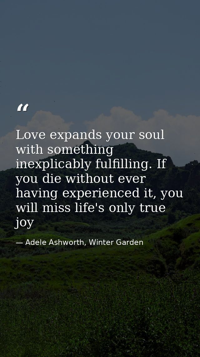 Love expands your soul with something inexplicably fulfilling. If you die without ever having experienced it, you will m — Adele Ashworth, Winter Garden