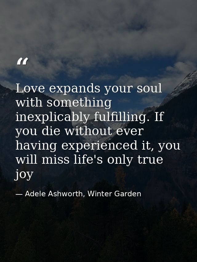 Love expands your soul with something inexplicably fulfilling. If you die without ever having experienced it, you will m — Adele Ashworth, Winter Garden