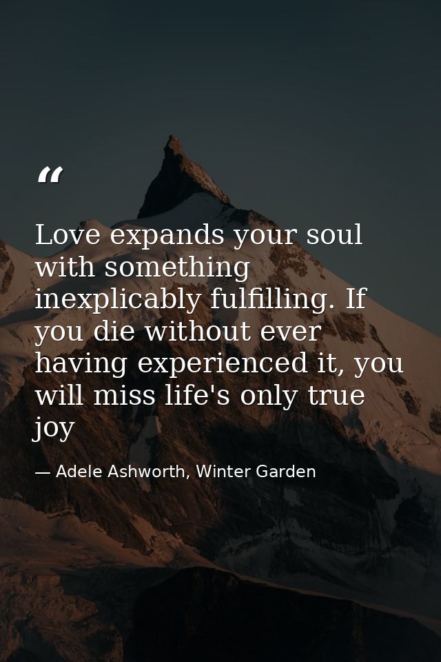 Love expands your soul with something inexplicably fulfilling. If you die without ever having experienced it, you will m — Adele Ashworth, Winter Garden