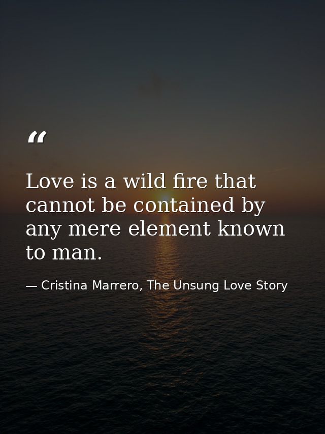 Love is a wild fire that cannot be contained by any mere element known to man. — Cristina Marrero, The Unsung Love Story