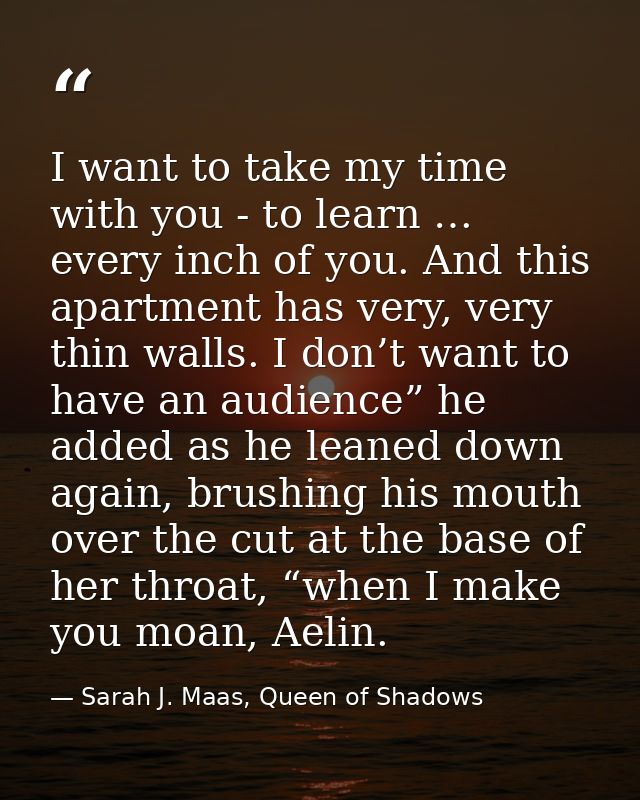I want to take my time with you - to learn … every inch of you. And this apartment has very, very thin walls. I don’t wa — Sarah J. Maas, Queen of Shadows