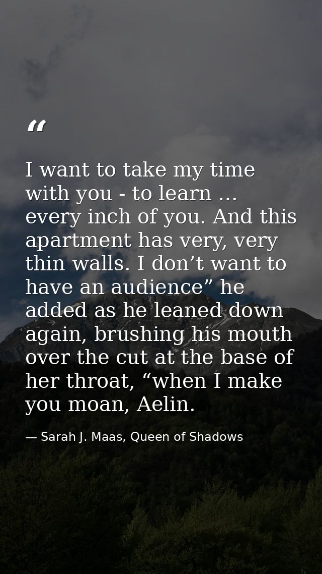 I want to take my time with you - to learn … every inch of you. And this apartment has very, very thin walls. I don’t wa — Sarah J. Maas, Queen of Shadows
