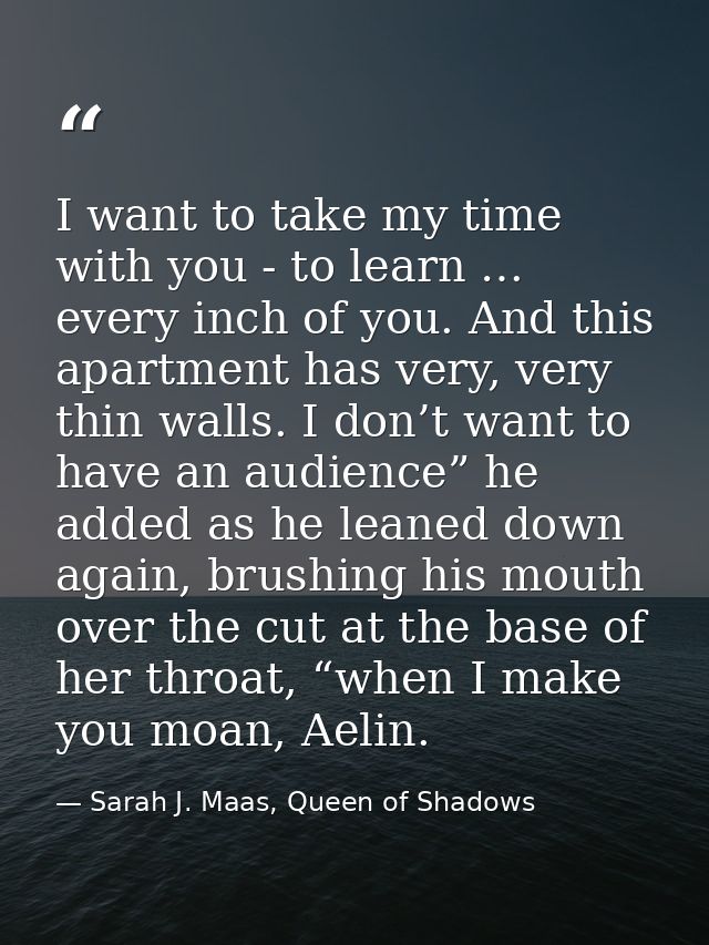 I want to take my time with you - to learn … every inch of you. And this apartment has very, very thin walls. I don’t wa — Sarah J. Maas, Queen of Shadows
