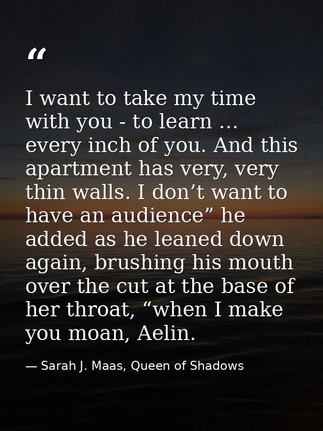 I want to take my time with you - to learn … every inch of you. And this apartment has very, very thin walls. I don’t wa — Sarah J. Maas, Queen of Shadows