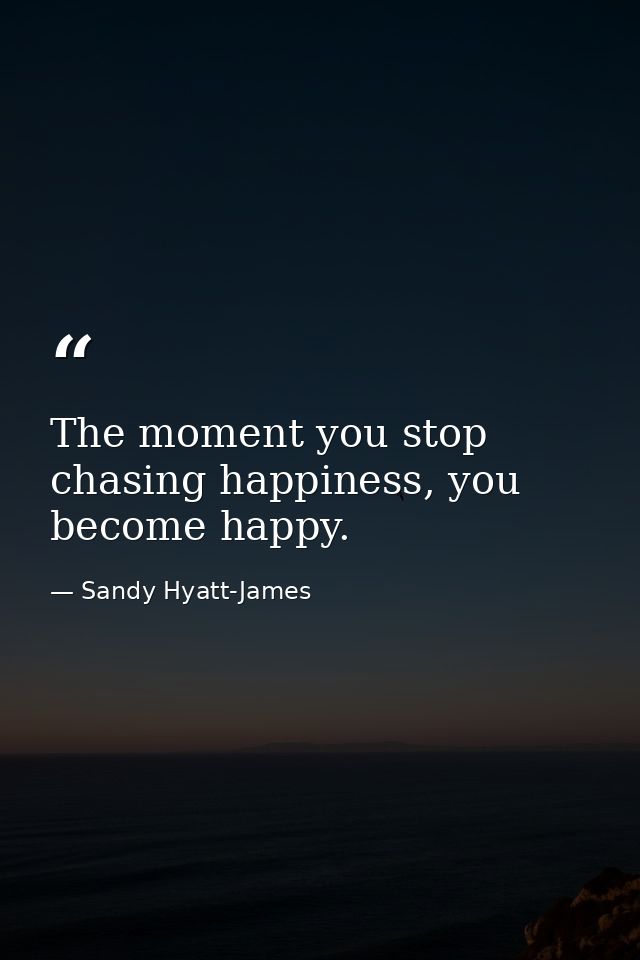 The moment you stop chasing happiness, you become happy. — Sandy Hyatt-James