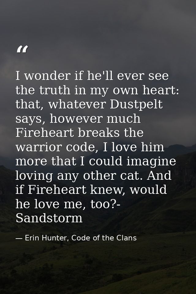 I wonder if he'll ever see the truth in my own heart: that, whatever Dustpelt says, however much Fireheart breaks the wa — Erin Hunter, Code of the Clans